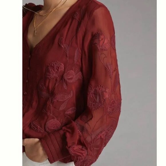 ANTHROPOLOGIE Floral Embroidered Lace long Sleeve Top Blouse - Picture 4 of 16